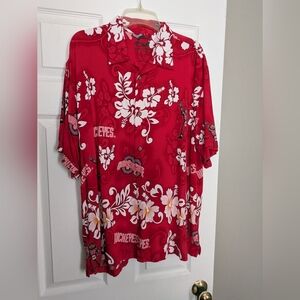 OSU Ohio State Brutus Buckeye Hawaiian Print Button-Up Shirt Mens XXL Red